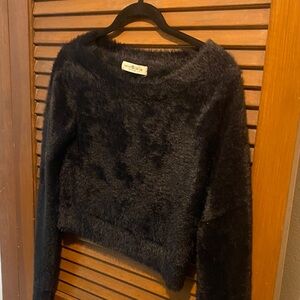 NATURAL LIFE Fuzzy Black Crew Neck Sweater